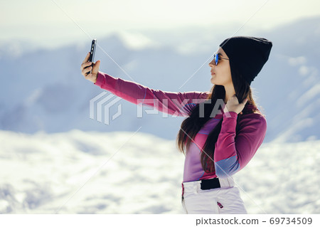 girl near mountains girl near mountains 69734509