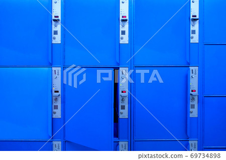 Blue digital Lockers come in all sizes, shapes, and colors. There is an open locker in this group. 69734898