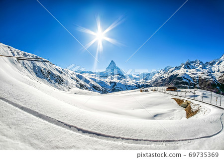 Beautiful view of snow mountain Matterhorn peak, Zermatt, Switzerland. 69735369