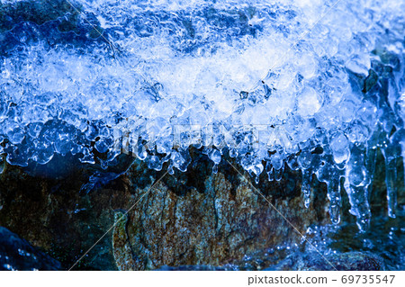 Frozen drips from the Urasamikyo. It is a freezing scene created by nature. Hiroshima 69735547