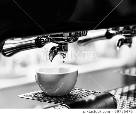 espresso shot from coffee machine in coffee shop, Coffee maker in coffee shop espresso shot from coffee machine in coffee shop, Coffee maker in coffee shop 69736476