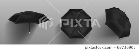 Black automatic umbrella front, side and top view Black automatic umbrella front, side and top view 69736903