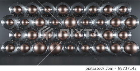 Luxury  abstract medical minimalistic background. Art. Gold Modern premium cosmetic. Isolated. Glass sphere. Cure for virus.Vitamin. Vaccine. Poison substance.  3D illustration and rendering. 69737142