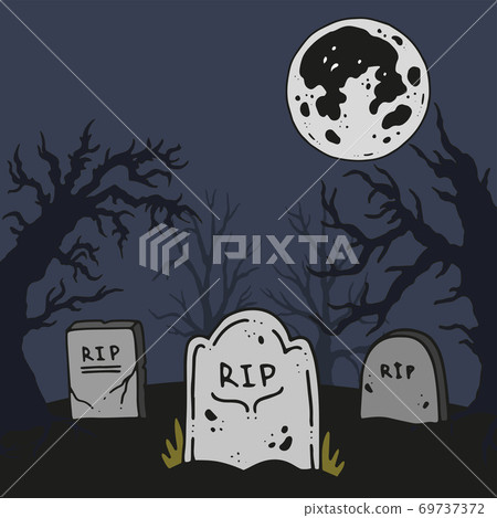 Vector helloween illustration graveyard with spooky forest Vector helloween illustration graveyard with spooky forest 69737372