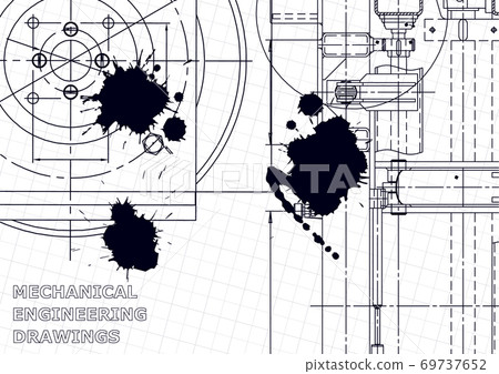 Machine-building industry. Mechanical engineering drawing. Instrument-making drawings. Black Ink. Blots. Technical illustration Machine-building industry. Mechanical engineering drawing. Instrument-making drawings. Black Ink. Blots. Technical illustration 69737652