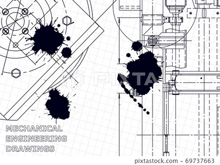 Machine-building industry. Mechanical engineering drawing. Instrument-making drawings. Black Ink. Blots. Technical illustration 69737663