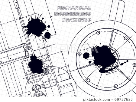 Machine-building industry. Mechanical engineering drawing. Instrument-making drawings. Black Ink. Blots. Technical illustration Machine-building industry. Mechanical engineering drawing. Instrument-making drawings. Black Ink. Blots. Technical illustration 69737683