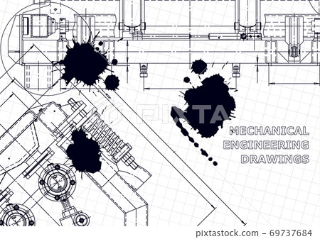 Machine-building industry. Mechanical engineering drawing. Instrument-making drawings. Black Ink. Blots. Technical illustration Machine-building industry. Mechanical engineering drawing. Instrument-making drawings. Black Ink. Blots. Technical illustration 69737684
