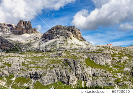 View from the three peaks of Lavaredo in the Sexten Dolomites of Italy. 69738050