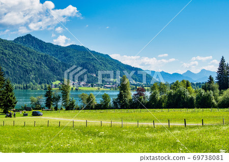 Lake Walchsee near Koessen at the Wilder and Zahmer Kaiser in Tirol, Austria 69738081