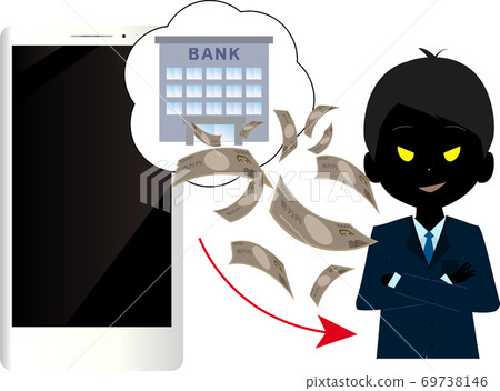 Illustration of a scammer who illegally withdraws money from a smartphone 69738146