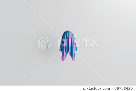 Ghost neon character on white background. Trendy holiday. 3d render of Halloween creature 69738420