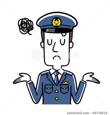 Illustration material: Young male police officer, amazed, embarrassed expression 69738616