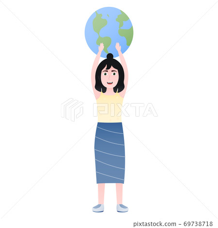Green planet and little girl saving ecology, standing and holding earth in arms, eco-friendly concept for stop pollution Green planet and little girl saving ecology, standing and holding earth in arms, eco-friendly concept for stop pollution 69738718