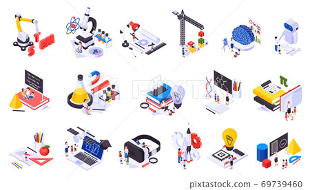 STEM Education Isometric Icons Set 69739460