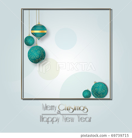Elegant Christmas background with turquoise blue balls 69739715