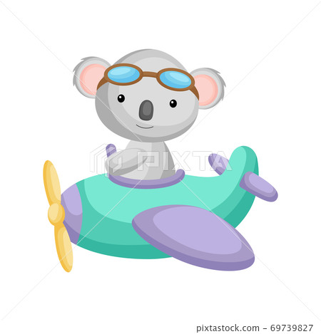 Cute koala pilot wearing aviator goggles flying an airplane. Graphic element for childrens book, album, scrapbook, postcard, mobile game. Cute koala pilot wearing aviator goggles flying an airplane. Graphic element for childrens book, album, scrapbook, postcard, mobile game. 69739827