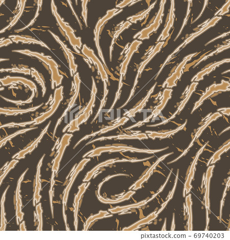 Vector seamless pattern of smooth brush strokes with torn edges of beige color on a brown background.Wave or flow texture. Print wallpaper or fabric. 69740203