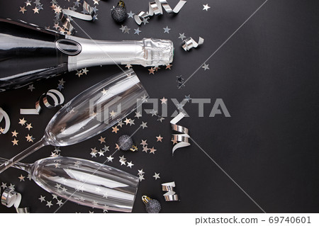 New Year Eve composition on black background. 69740601