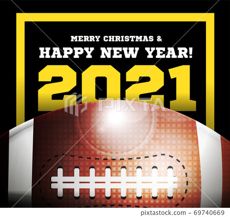 Merry Christmas And Happy New Year. New Year And Football Ball In