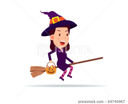 Female celebrate halloween wears witch costume. Happy Halloween Day 69740967