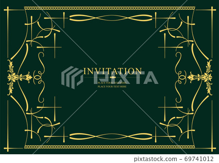 Gold ornament on green background. Can be used as invitation card. Vector illustration Gold ornament on green background. Can be used as invitation card. Vector illustration 69741012