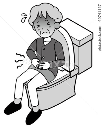 Grandmother suffering from constipation in the bathroom 69741167