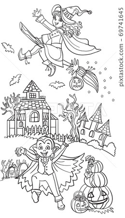 Vector cartoon halloween illustration vampire and witch Vector cartoon halloween illustration vampire and witch 69741645
