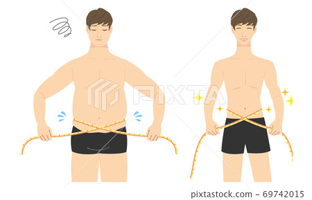 一名年輕男子之前測量他的腰與專業的插圖 69742015