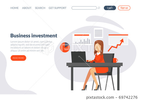 Business Investment Landing Page Template, Business Analysis, Marketing Strategy design for Website, Mobile App Flat Vector Illustration 69742276