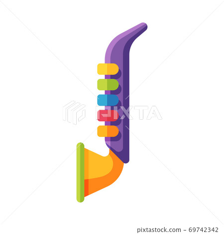 Saxophone Toy, Cute Colorful Plastic Plaything for Toddler Kids Flat Vector Illustration 69742342