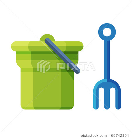 Plastic Bucket and Rake Baby Toys, Cute Colorful Plaything for Toddler Kids Flat Vector Illustration 69742394