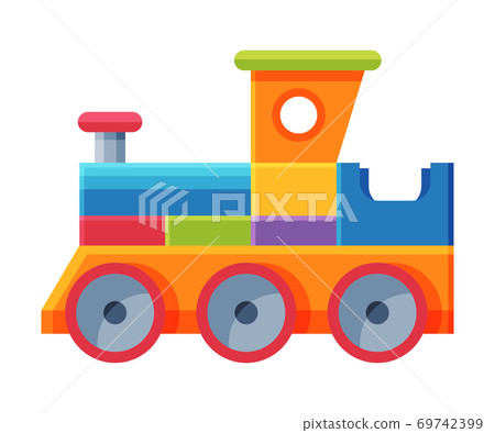 Train Baby Toy, Cute Colorful Plastic Plaything for Toddler Kids Flat Vector Illustration Train Baby Toy, Cute Colorful Plastic Plaything for Toddler Kids Flat Vector Illustration 69742399