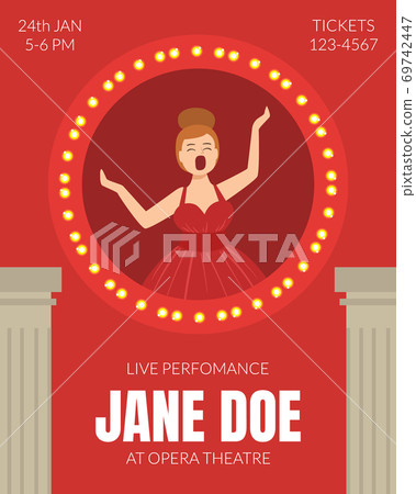 Opera Singer Singing on Stage Poster, Classical Music Live Concert Flyer, Banner Vector Illustration 69742447