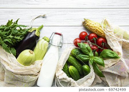Fresh  vegetables in eco cotton bag 69742499