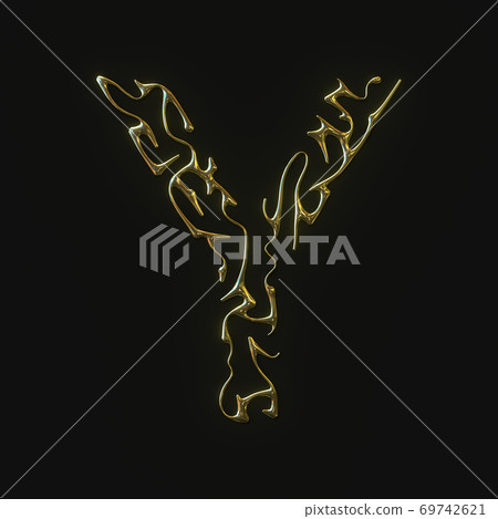 High resolution letter Y symbol made of molded golden lines. 3d rendering 69742621