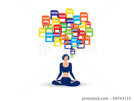 woman character meditation with colorful Memory Palace , concept vector illustrator 69743115