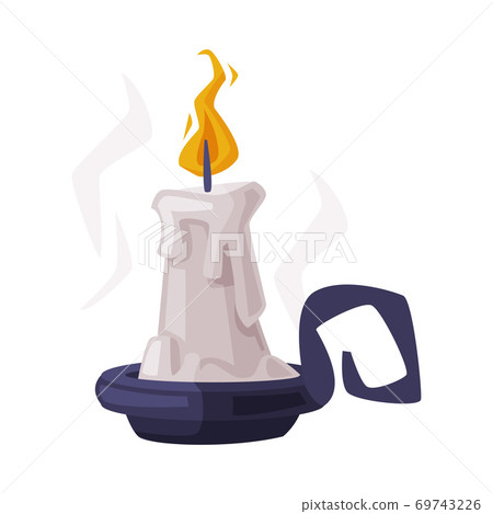 Burning Candle in Candlestick, Occult Magic Object for Mystic Ritual Cartoon Style Vector Illustration 69743226