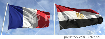 Waving flags of France and Egypt on flagpoles,... - Stock Illustration ...