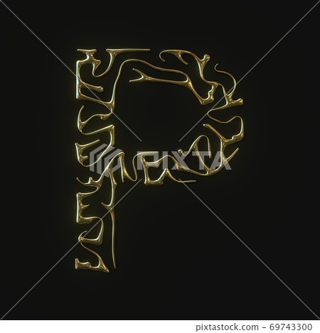 High resolution letter P symbol made of molded golden lines. 3d rendering High resolution letter P symbol made of molded golden lines. 3d rendering 69743300