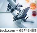 Microscope Chemistry experiment In the laboratory, the color tone image. 69743495