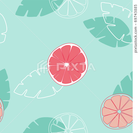 Seamless pattern slice orange or grapefruit fruits on green blue background 69743885