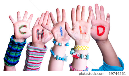Children Hands Building Word Child, Isolated Background 69744261