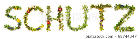 Flower And Blossom Letter Building Word Schutz Means Protection 69744347