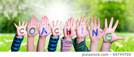 Children Hands Building Word Coaching, Grass Meadow 69744789