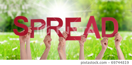 People Hands Holding Word Spread, Grass Meadow 69744819
