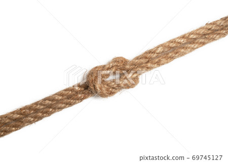 Brown jute rope with knot isolated on white background. 69745127
