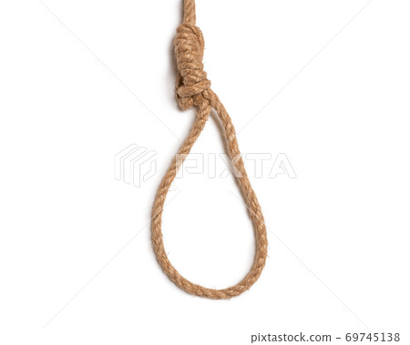 Brown jute rope with non slip mono knot, isolated on white background. 69745138