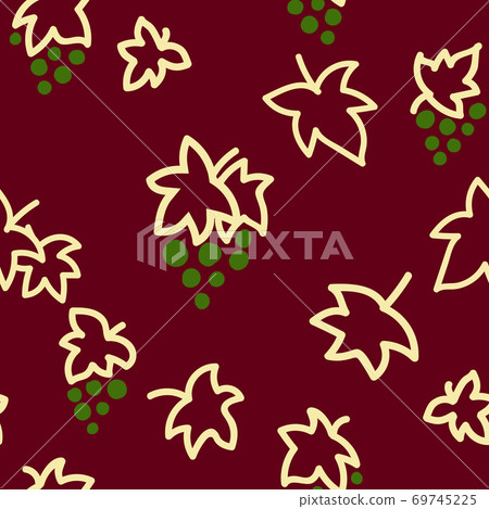 Seamless pattern with grape. Hand drawn elements. Pattern on a colored background with doodles for printing on fabrics, paper, packaging. Vector 69745225