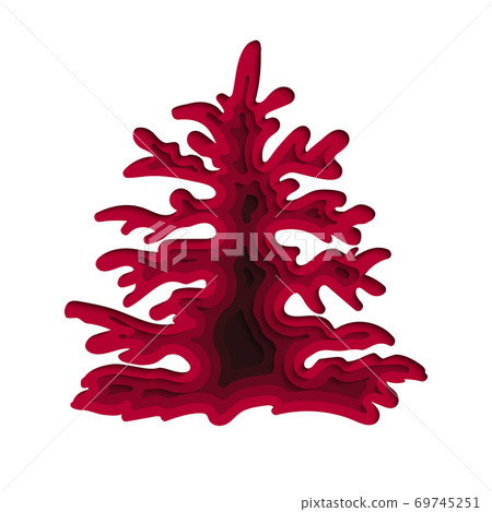 New Year's tree in style paper cut. Multilayer illustration. 69745251
